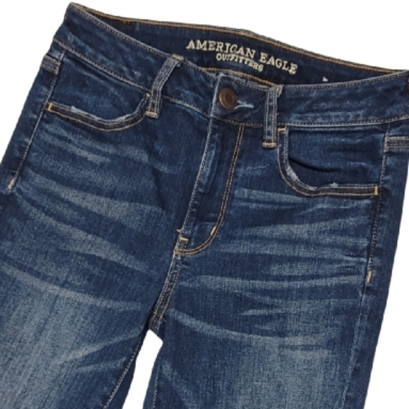 American Eagle Dark Wash Distressed Jeans Jeggings Size 4 - Picture 1 of 11